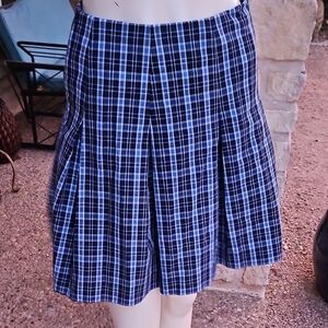Dennis Uniform Blue Morris Plaid Stitched Down Kick Pleat Skirt G12